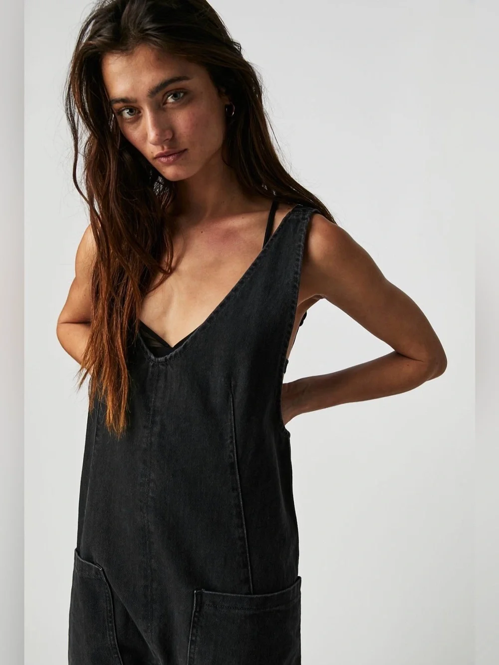 Free People High Roller Jumpsuit in Mineral Black